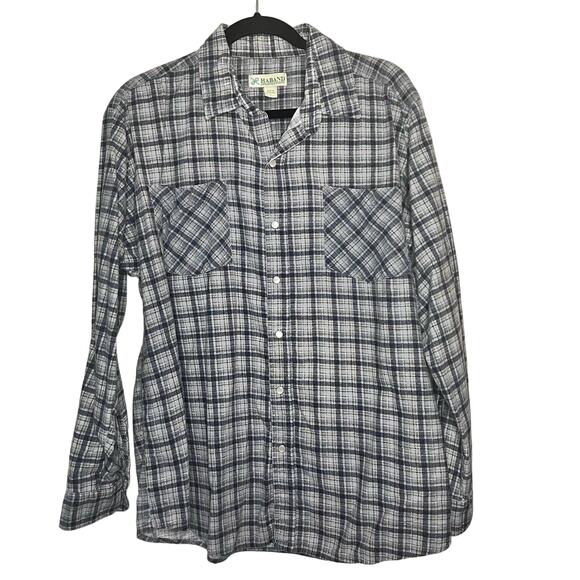 Haband men's size large blue flannel plaid long sleeve snap button - Picture 1 of 7